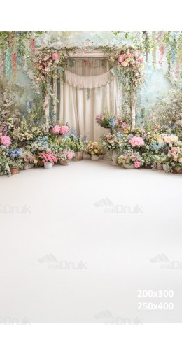 Tło fotograficzne „Romantyczna altana w pastelowym ogrodzie kwiatowym” | E677